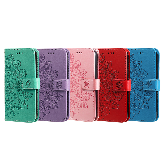 JVS Products OPPO Find X5 hoesje - Bookcase - Pasjeshouder - Portemonnee - Bloemenprint - Kunstleer - Blauw