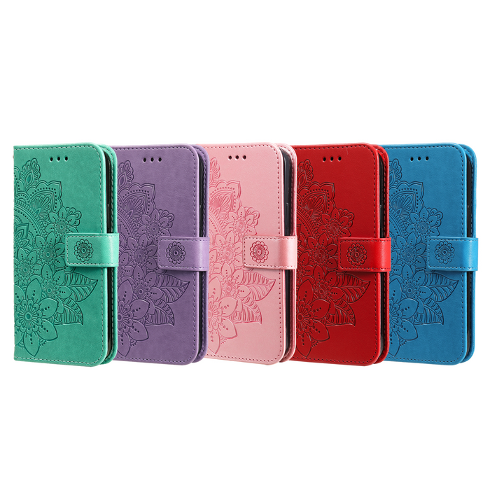 JVS Products iPhone 7 hoesje - Bookcase - Pasjeshouder - Portemonnee - Bloemenprint - Kunstleer - Paars