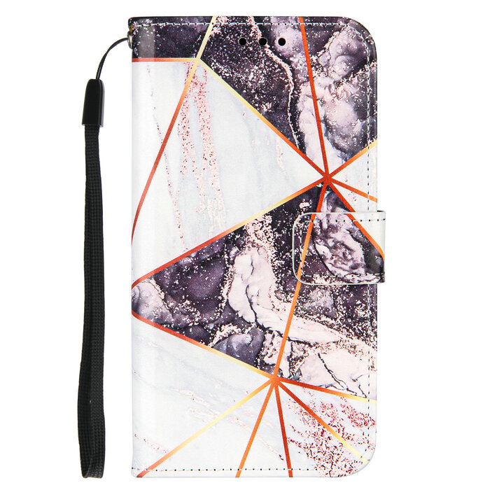 JVS Products iPhone 12 hoesje - Bookcase - Koord - Softcase - Patroon - Kunstleer - Wit/Donkerroze