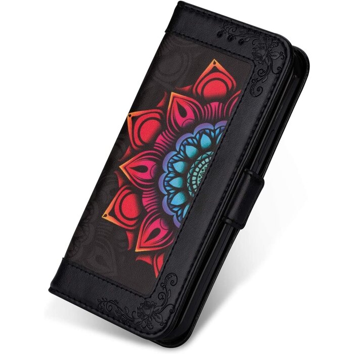 JVS Products Samsung Galaxy S21 Plus hoesje - Bookcase - Koord - Pasjeshouder - Portemonnee - Mandalapatroon - Kunstleer - Zwart