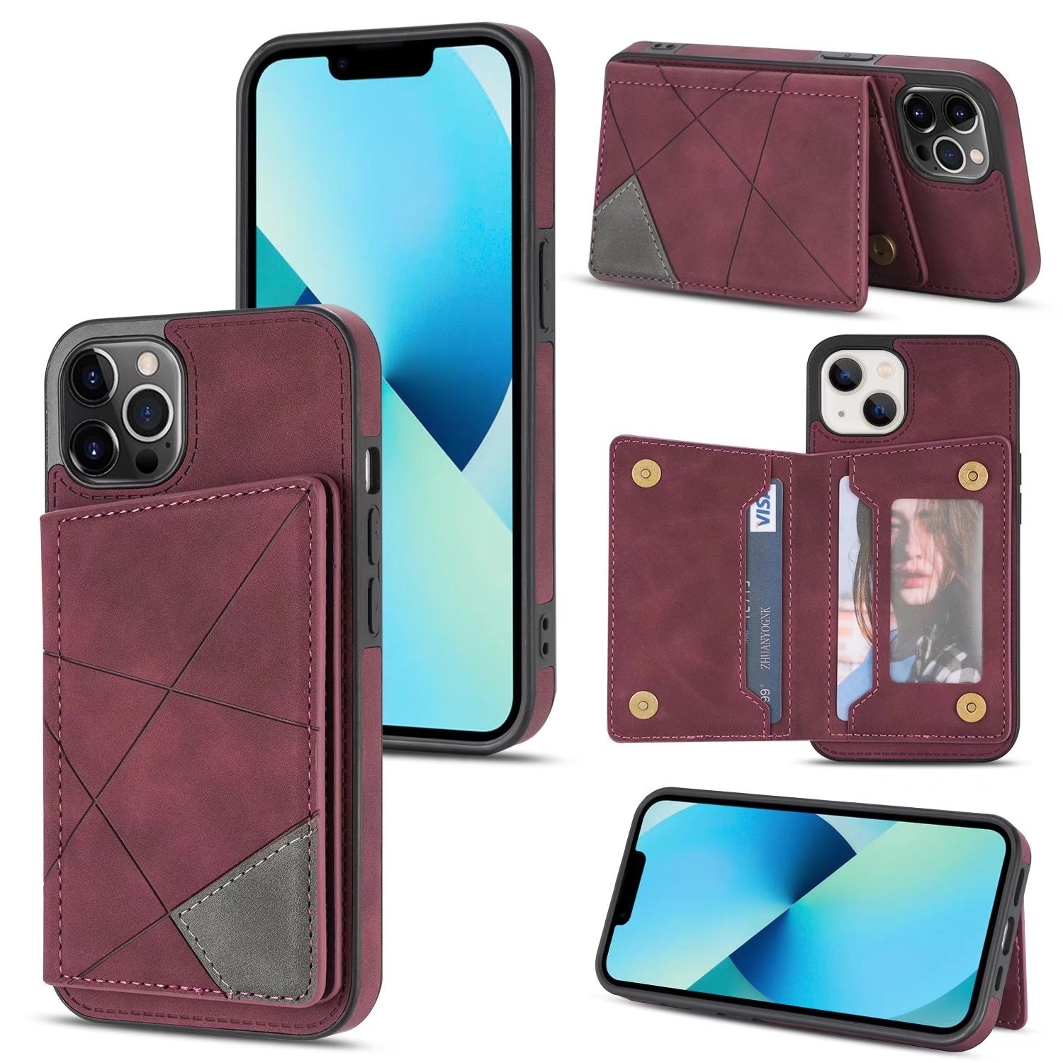 JVS Products Samsung Galaxy A51 hoesje - Backcover - Pasjeshouder - Portemonnee - Camerabescherming - Stijlvol patroon - TPU - Bordeaux Rood