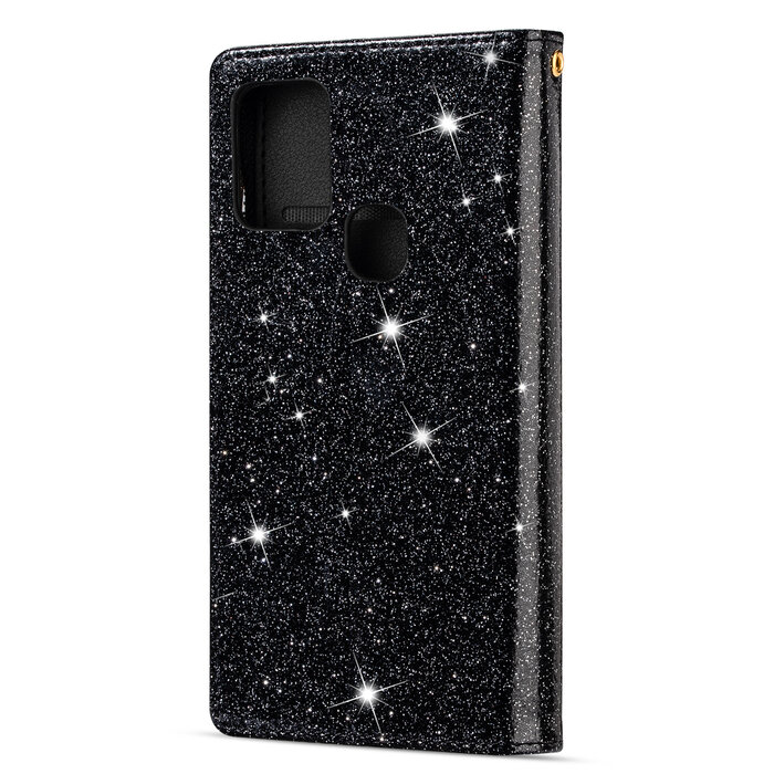 JVS Products iPhone X hoesje - Bookcase - Koord - Pasjeshouder - Portemonnee - Glitter - Bloemenpatroon - Kunstleer - Zwart