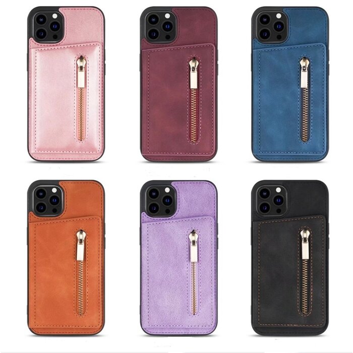 JVS Products Samsung Galaxy S21 FE hoesje - Backcover - Pasjeshouder - Portemonnee - Rits - Kunstleer - Zwart