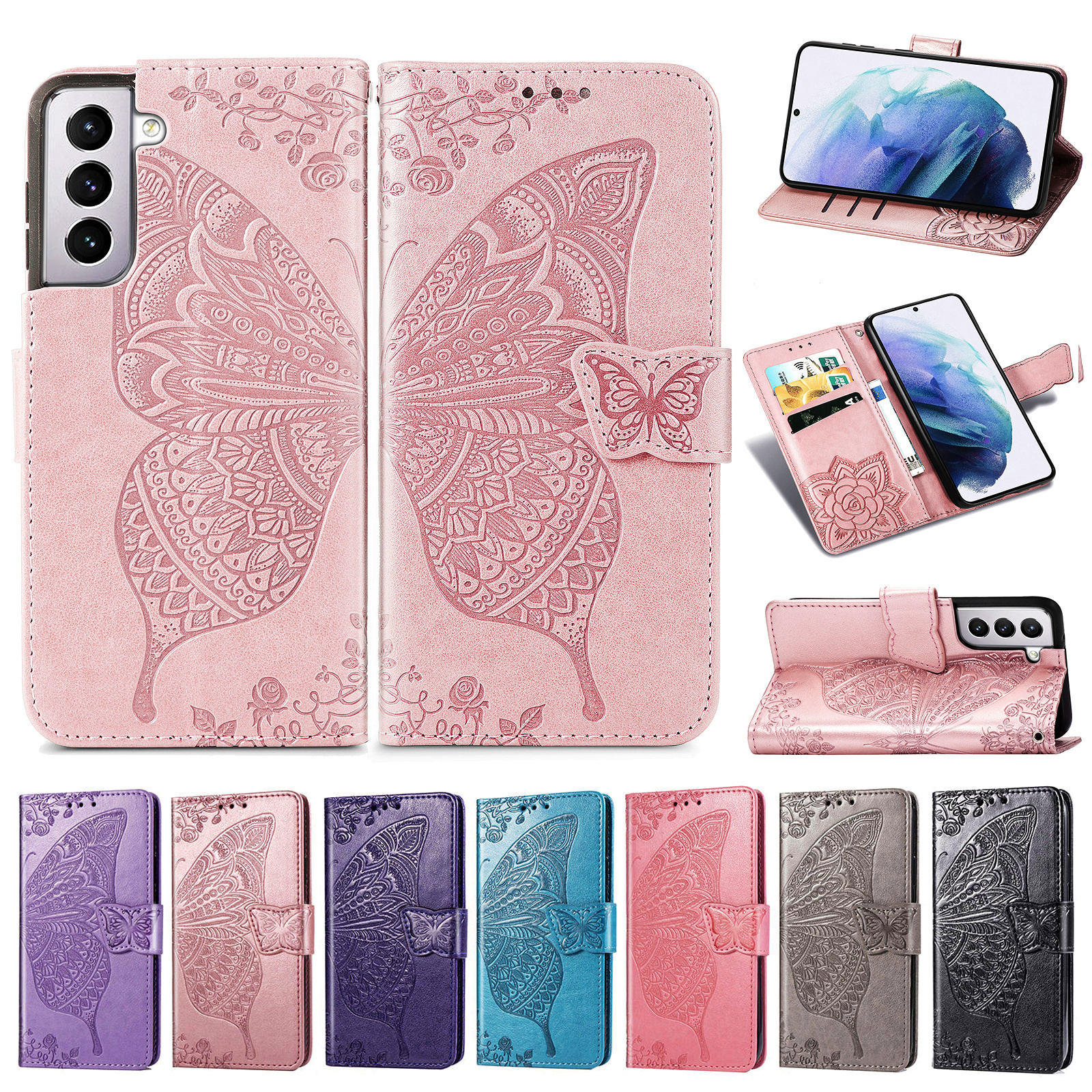 JVS Products iPhone 14 hoesje - Bookcase - Pasjeshouder - Portemonnee - Vlinderpatroon - Kunstleer - Zwart