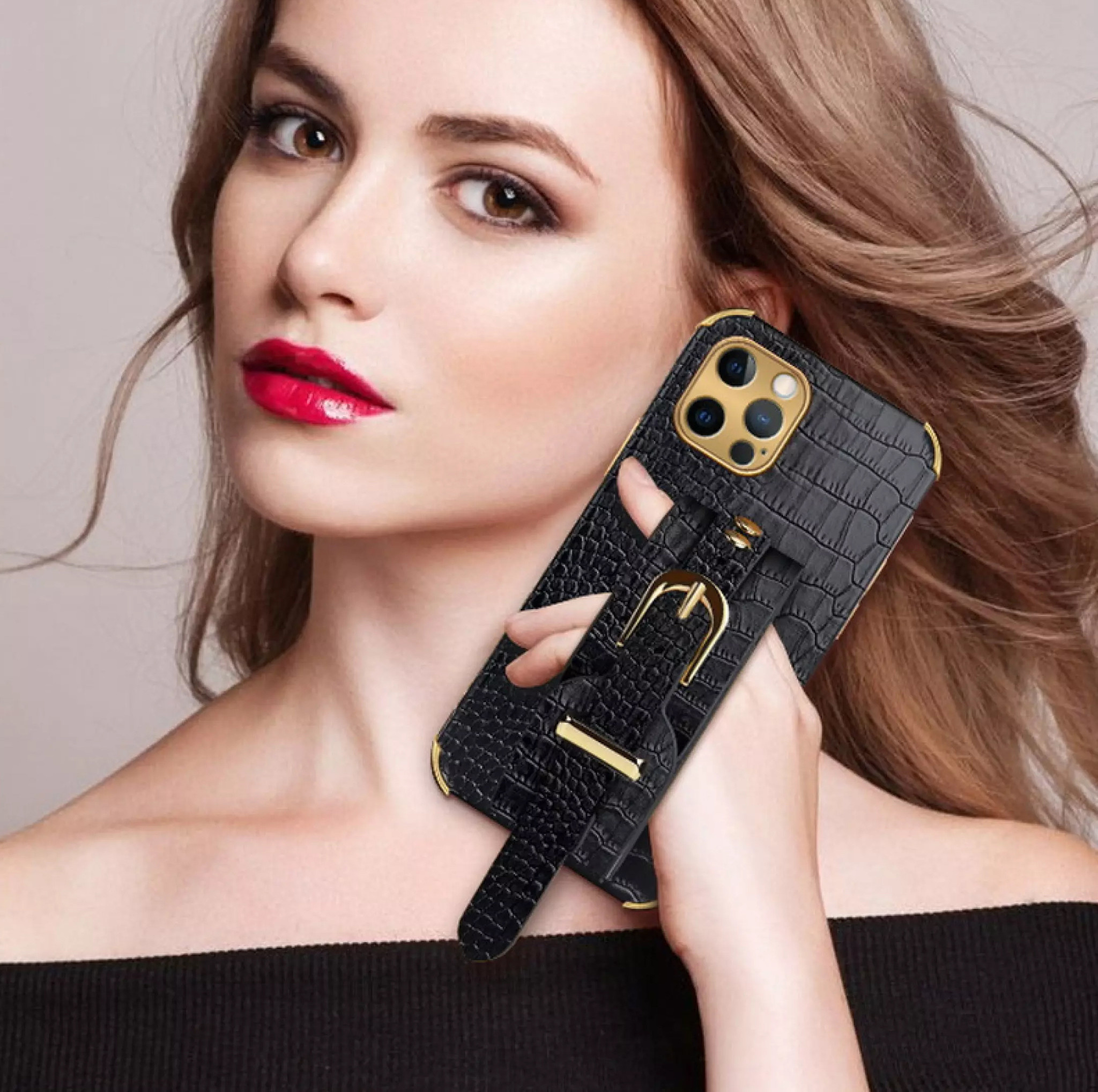 JVS Products Samsung Galaxy S21 Ultra hoesje - Backcover - Slangenprint - Handvat - Gesp - Kunstleer - Groen