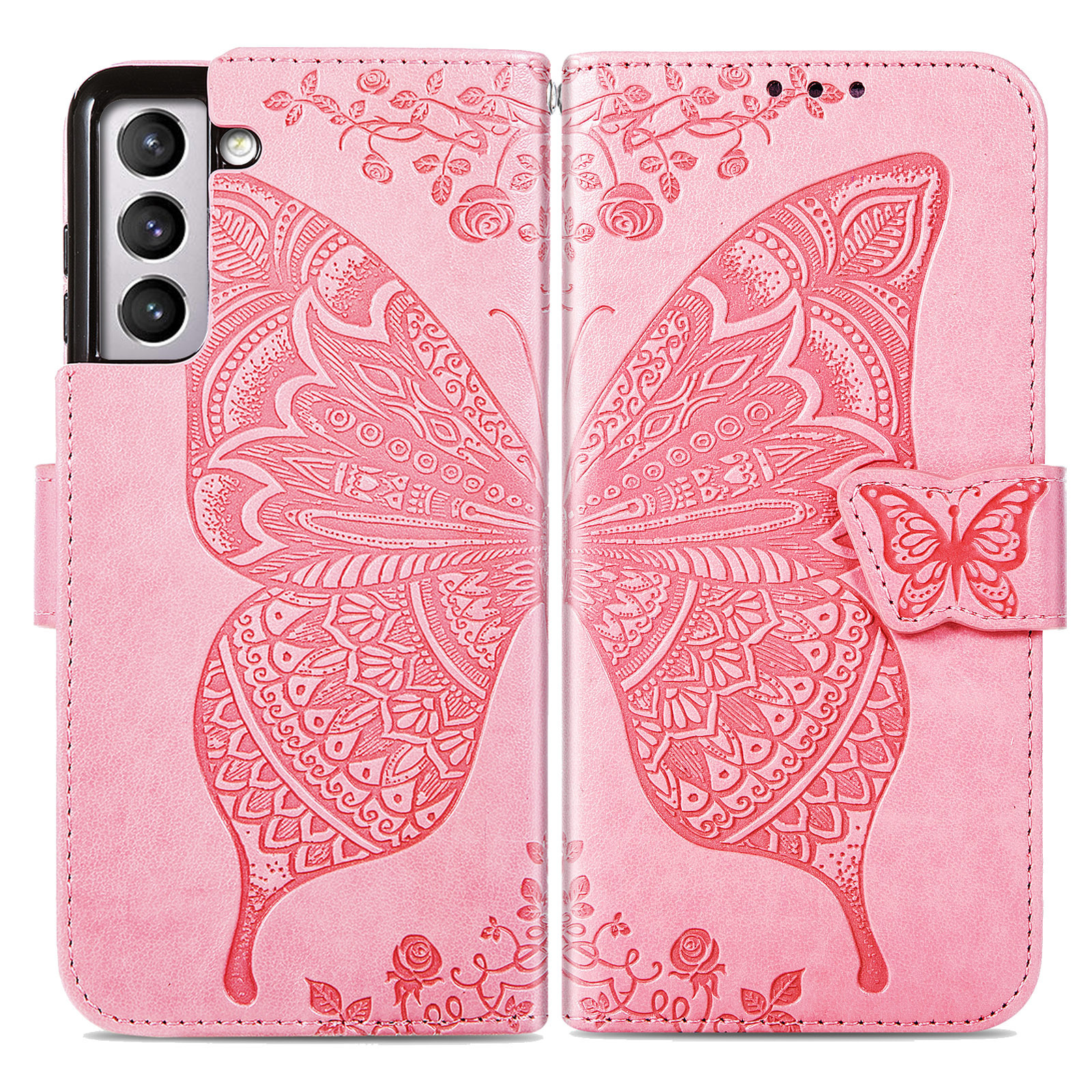 JVS Products Google Pixel 7 hoesje - Bookcase - Pasjeshouder - Portemonnee - Vlinderpatroon - Kunstleer - Roze