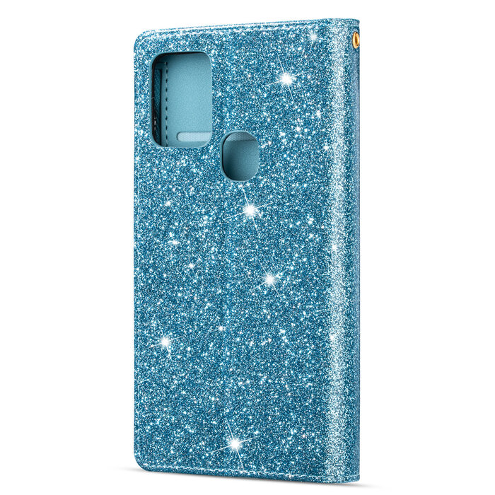 JVS Products iPhone SE 2020 hoesje - Bookcase - Koord - Pasjeshouder - Portemonnee - Glitter - Bloemenpatroon - Kunstleer - Blauw