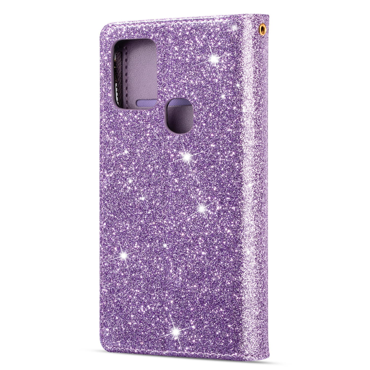 JVS Products iPhone 7 hoesje - Bookcase - Koord - Pasjeshouder - Portemonnee - Glitter - Bloemenpatroon - Kunstleer - Paars