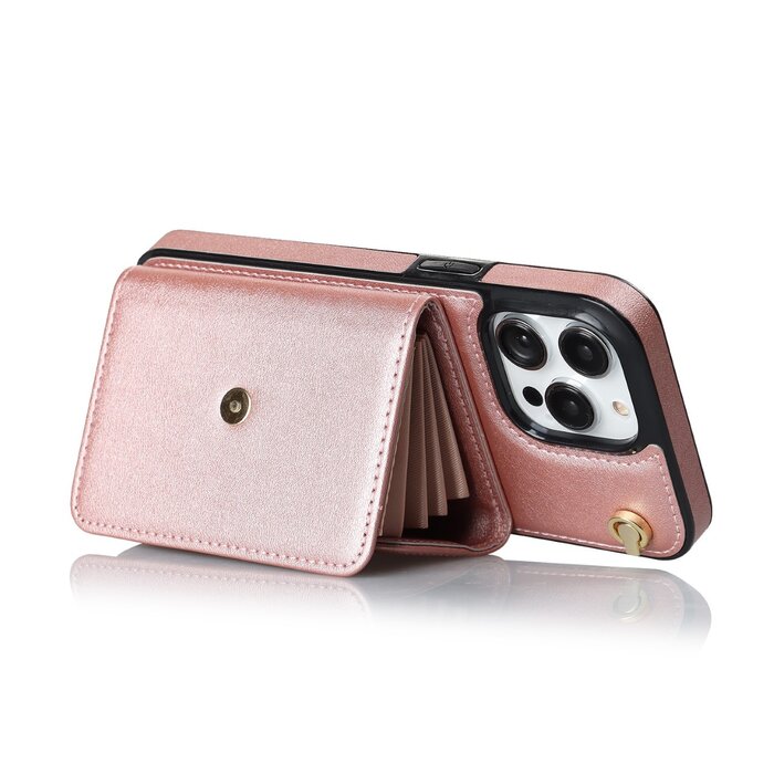 JVS Products Samsung Galaxy S21 FE hoesje - Backcover - Koord - Pasjeshouder - Portemonnee - Kunstleer - Rose Goud