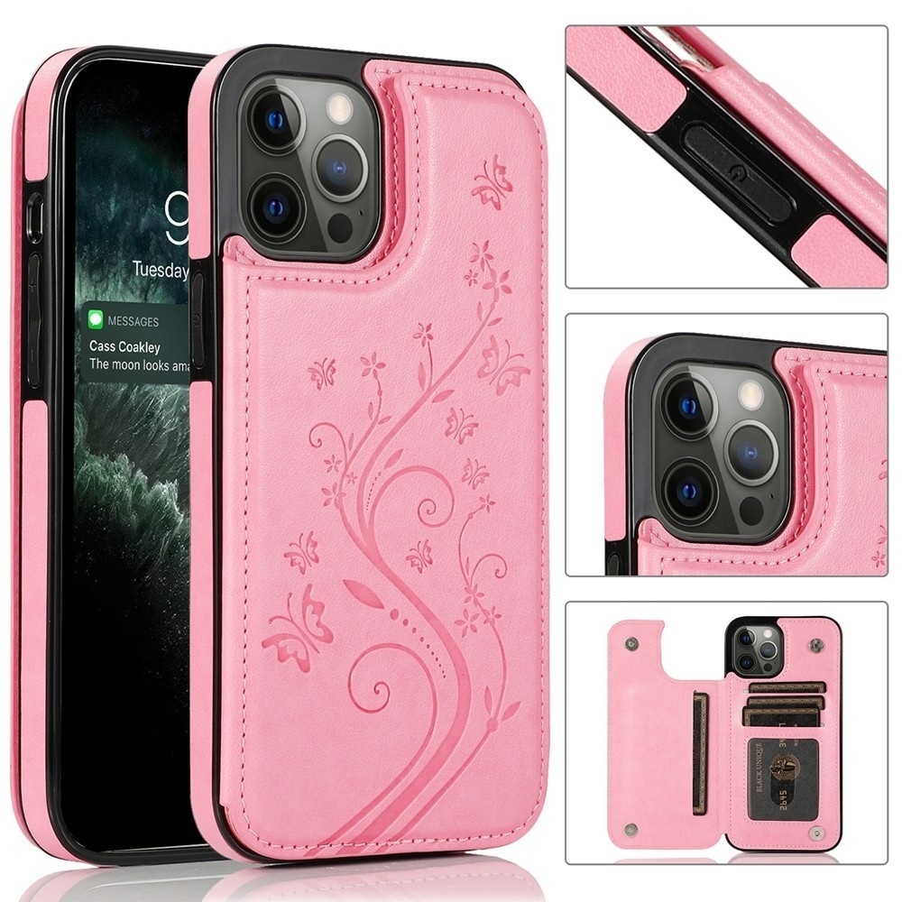 JVS Products Samsung Galaxy S22 Ultra hoesje - Backcover - Pasjeshouder - Portemonnee - Bloemenprint - Kunstleer - Roze