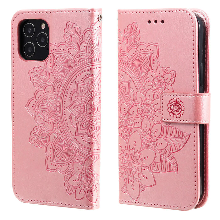 JVS Products OPPO A54S hoesje - Bookcase - Pasjeshouder - Portemonnee - Bloemenprint - Kunstleer - Rose Goud