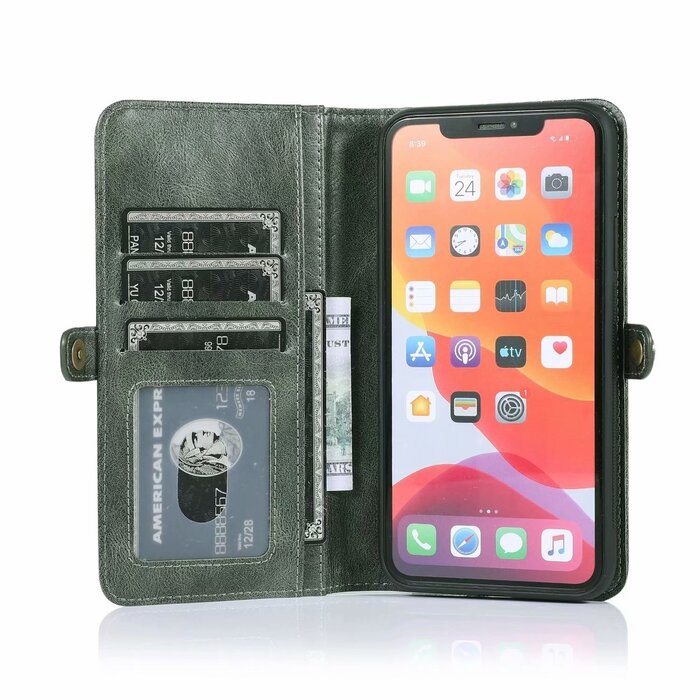 JVS Products iPhone 11 Pro hoesje - Bookcase - Afneembaar 2 in 1 - Backcover - Pasjeshouder - Portemonnee - Kunstleer - Groen