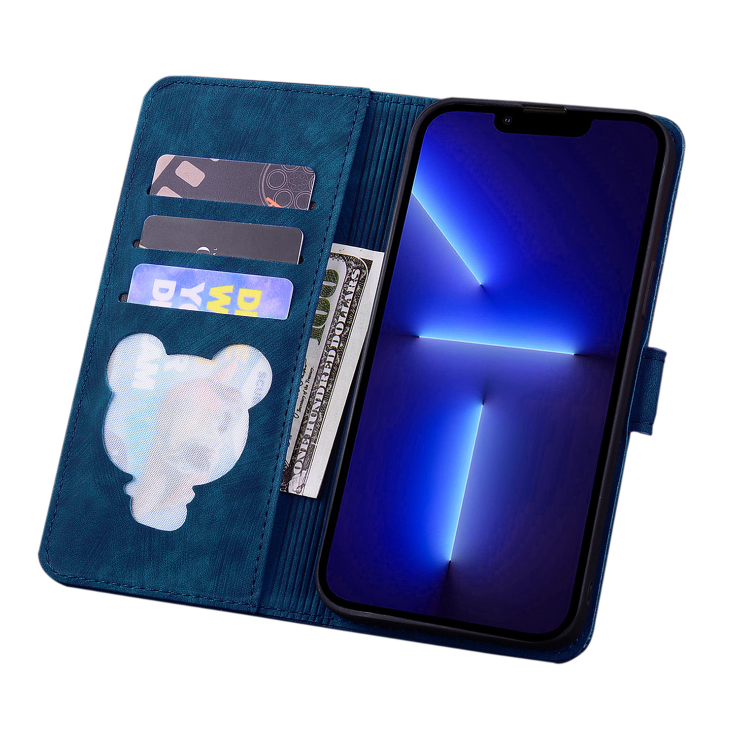 JVS Products Samsung Galaxy A51 hoesje - Bookcase - Koord - Pasjeshouder - Portemonnee - Camerabescherming - Bloemenpatroon - Kunstleer - Blauw