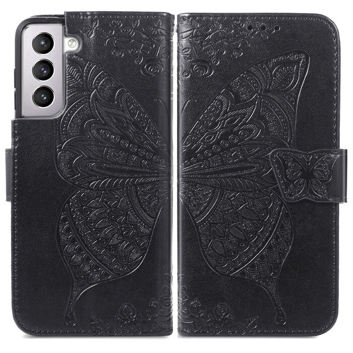 JVS Products Samsung Galaxy A54 5G hoesje - Bookcase - Pasjeshouder - Portemonnee - Vlinderpatroon - Kunstleer - Zwart