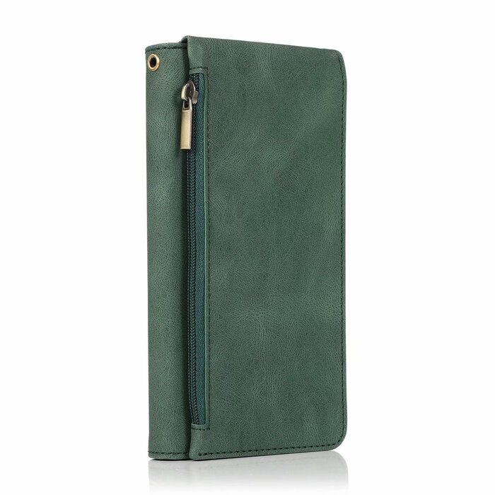 JVS Products iPhone 14 hoesje - Bookcase - Pasjeshouder - Portemonnee - Rits - Kunstleer - Groen