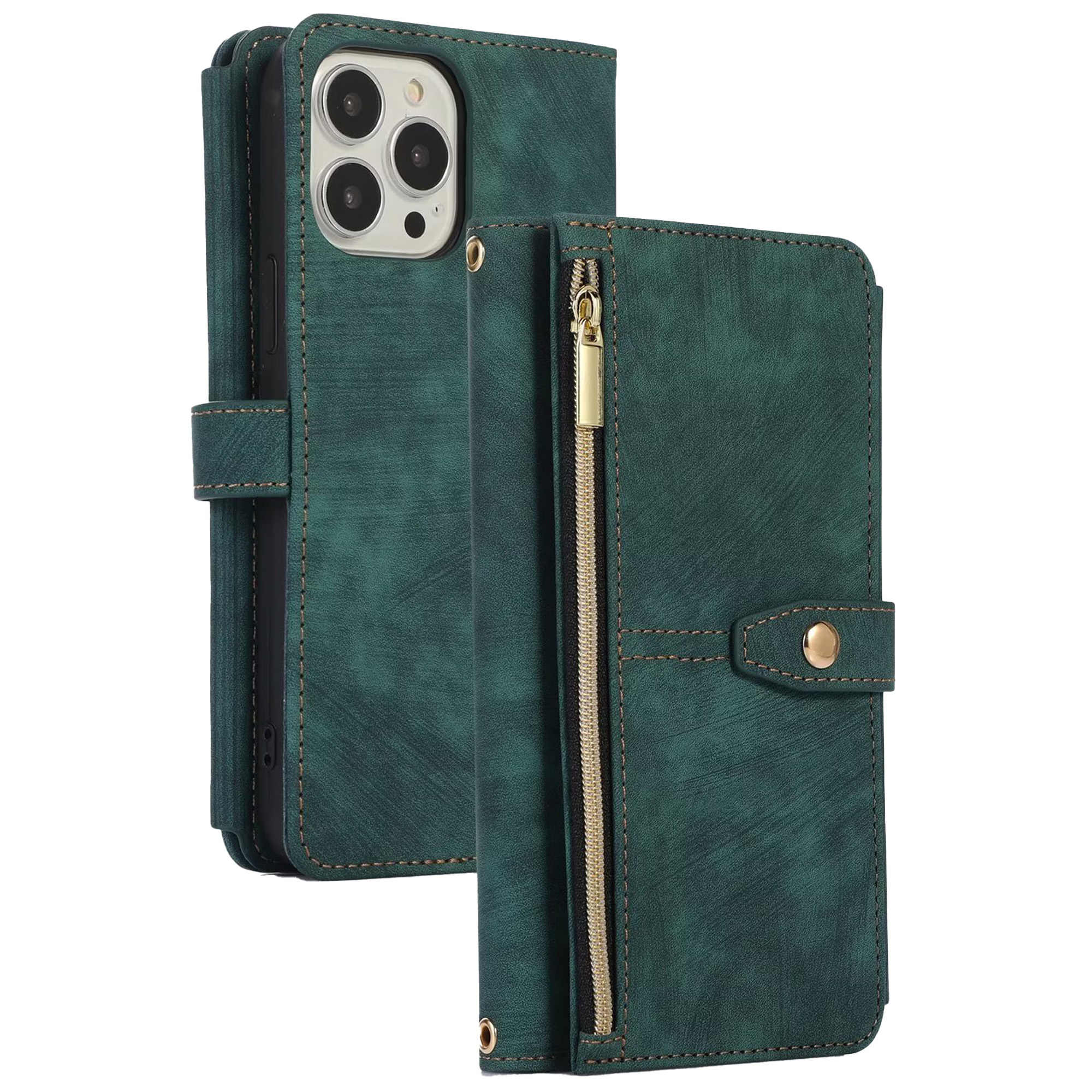 Samsung Galaxy S22 Plus hoesje - Bookcase - Koord - Pasjeshouder - Portemonnee - Kunstleer - Donkergroen afbeelding