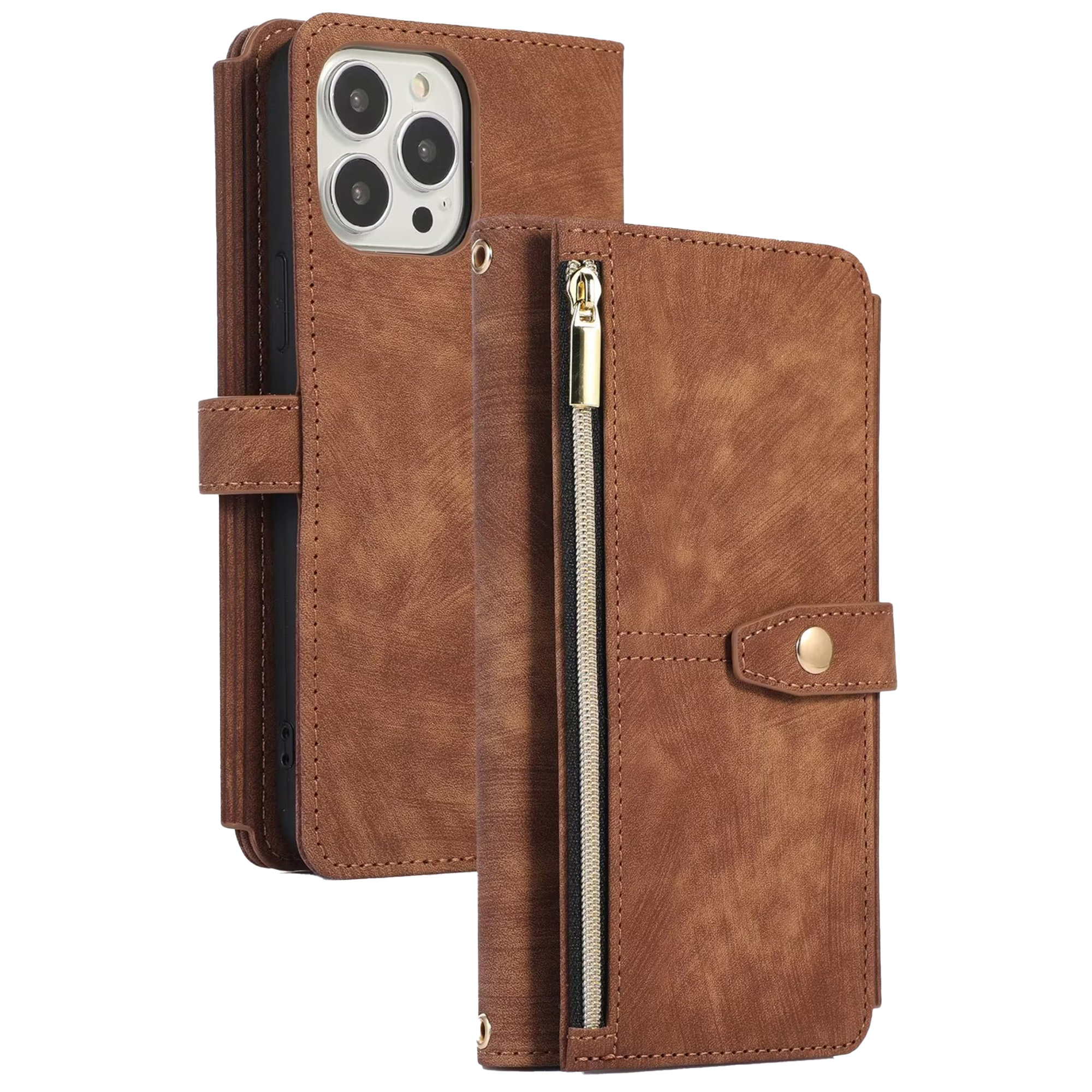 iPhone XS hoesje - Bookcase - Koord - Pasjeshouder - Portemonnee - Kunstleer - Bruin afbeelding