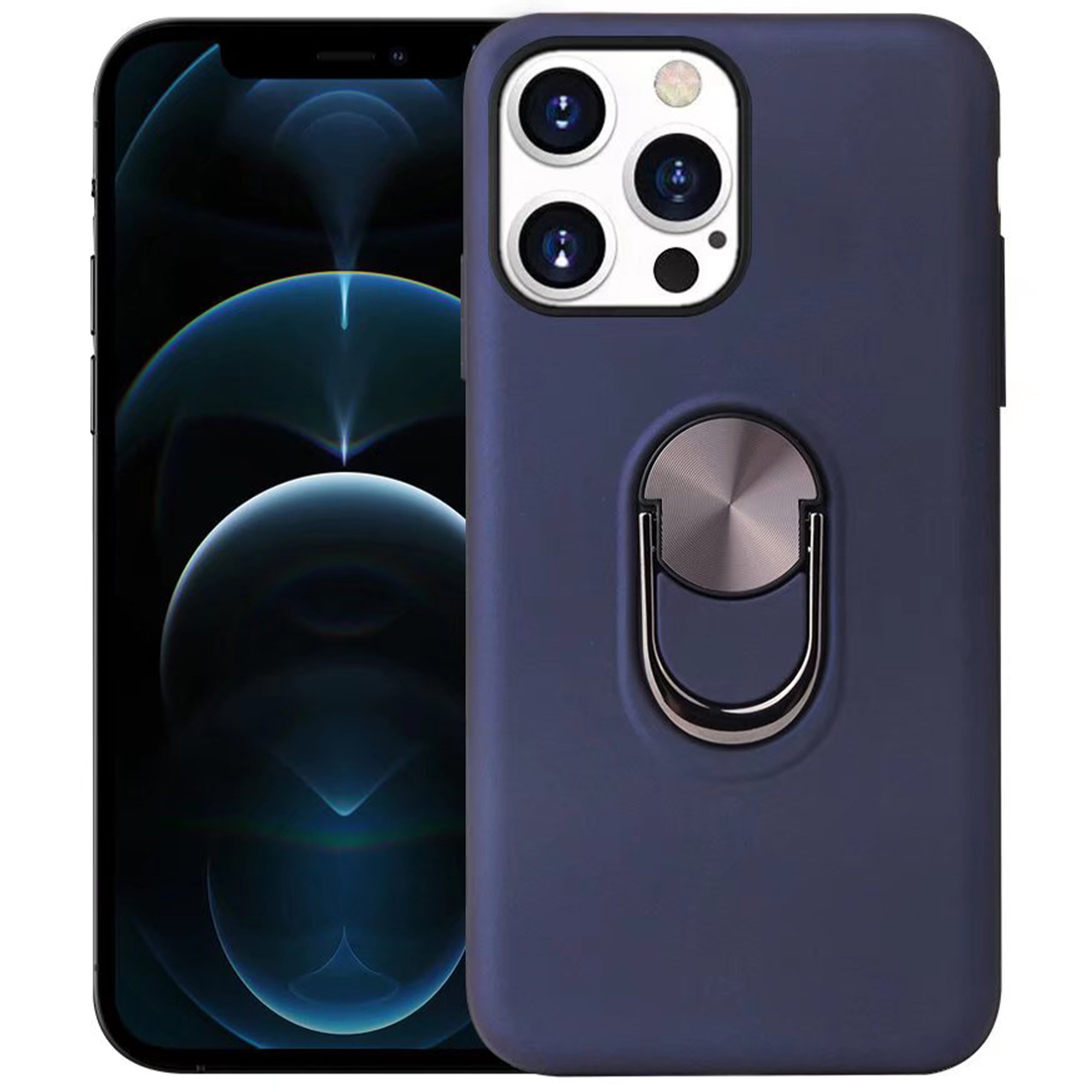 iPhone XS Max hoesje - Backcover - Ringhouder - TPU - Donkerblauw afbeelding