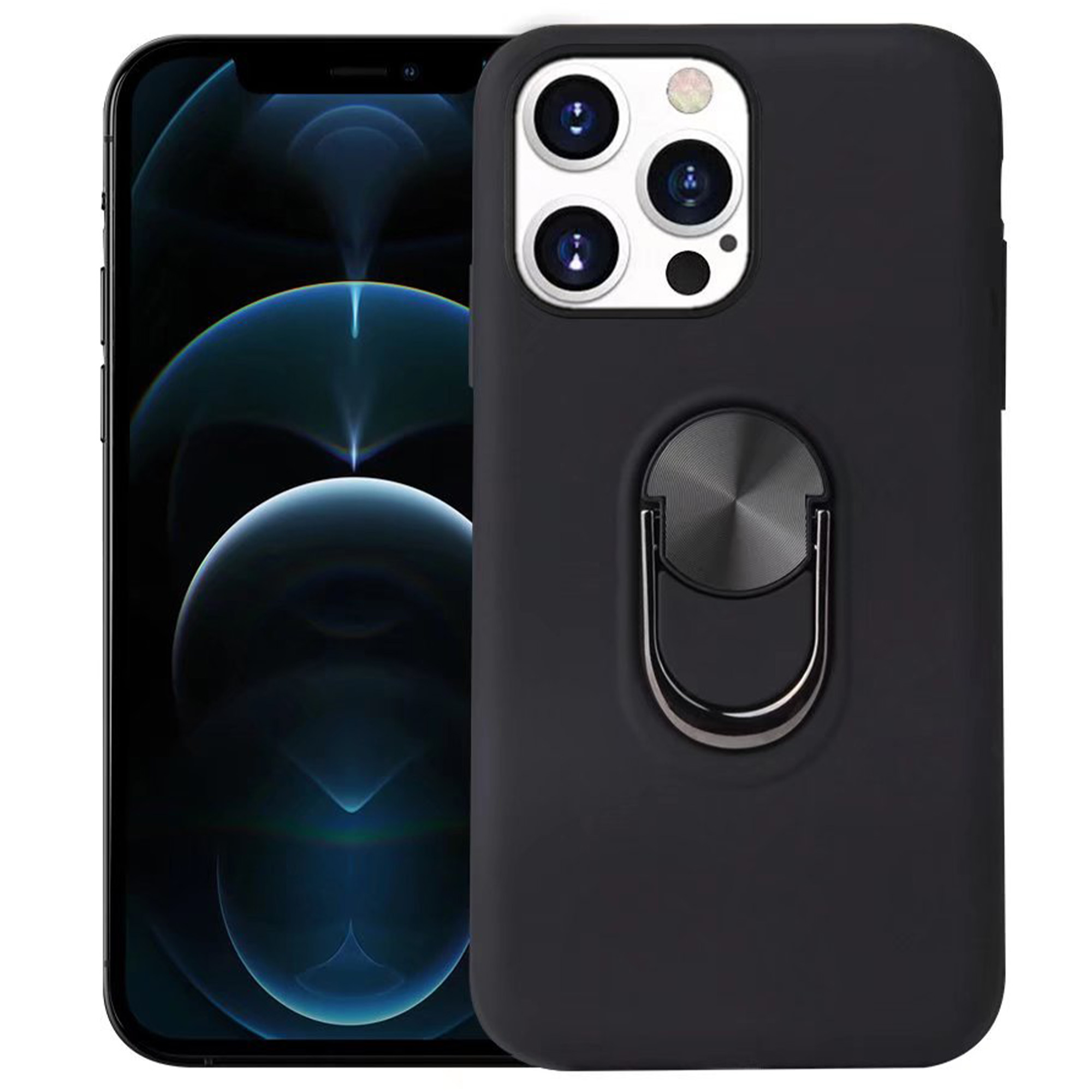 iPhone X hoesje - Backcover - Ringhouder - TPU - Zwart afbeelding