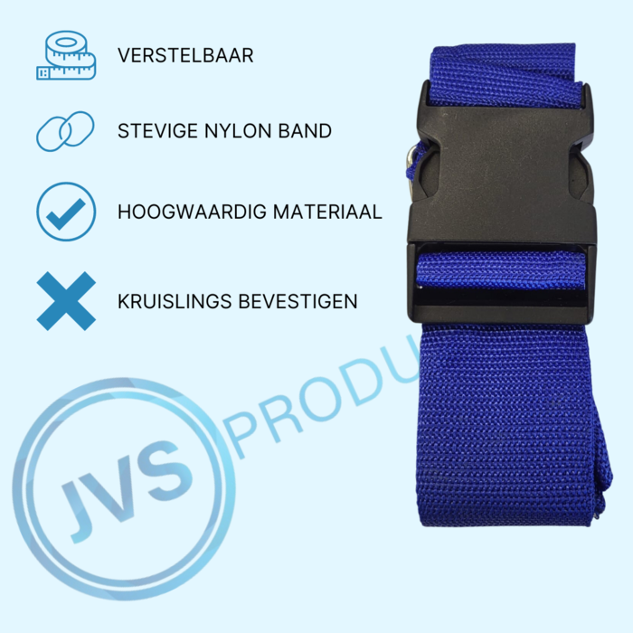 JVS Products Kofferriem - Verstelbaar - Kruis - Bagageriem - 420 Centimeter - Extra Beveiliging - Reizen - Blauw