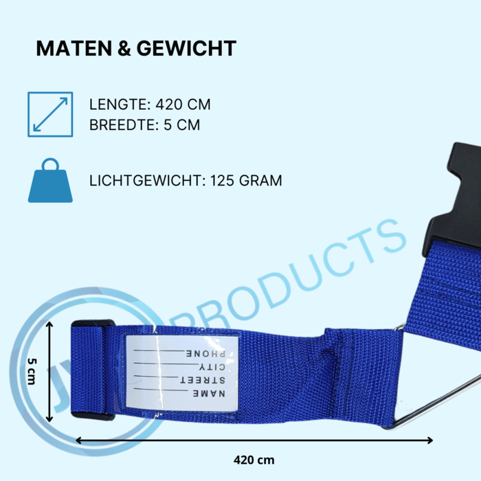 JVS Products Kofferriem - Verstelbaar - Kruis - Bagageriem - 420 Centimeter - Extra Beveiliging - Reizen - Blauw