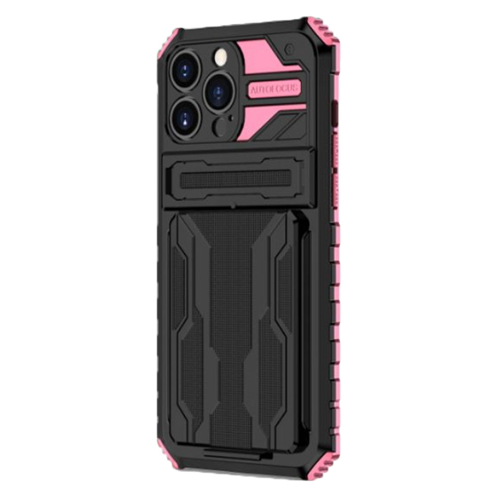 iPhone 13 hoesje - Backcover - Rugged Armor - Kickstand - Extra valbescherming - TPU - Zwart/Roze afbeelding