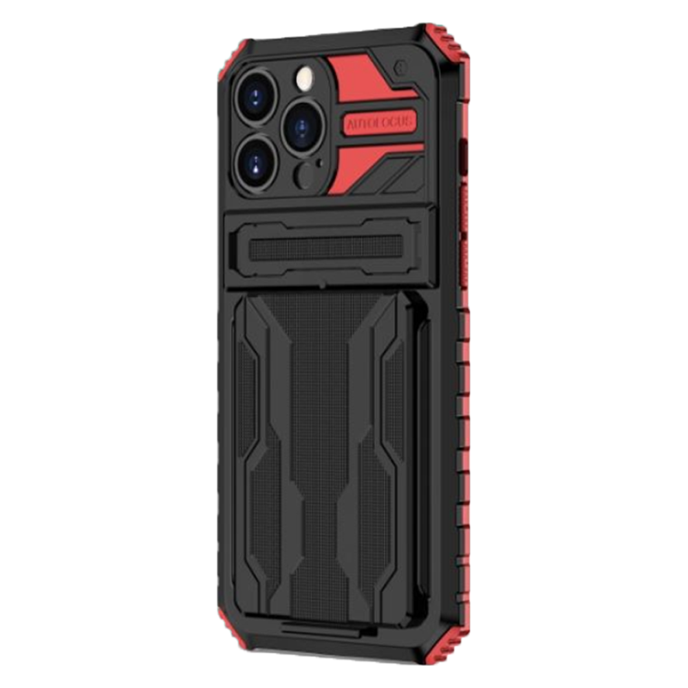 iPhone 12 Pro hoesje - Backcover - Rugged Armor - Kickstand - Extra valbescherming - TPU - Zwart/Rood afbeelding