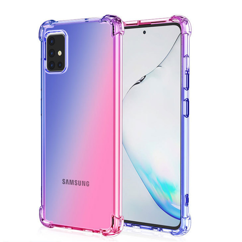 Samsung Galaxy A51 hoesje - Backcover - Extra dun - Transparant - Tweekleurig - TPU - Blauw/Roze afbeelding