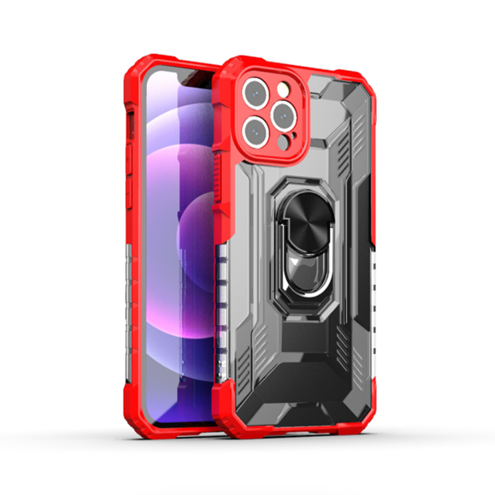 iPhone 12 Pro Max hoesje - Backcover - Rugged Armor - Ringhouder - Shockproof - Extra valbescherming - TPU - Rood afbeelding