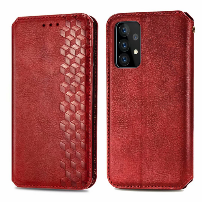 JVS Products Samsung Galaxy A52 hoesje - Bookcase - Pasjeshouder - Portemonnee - Diamantpatroon - Kunstleer - Rood