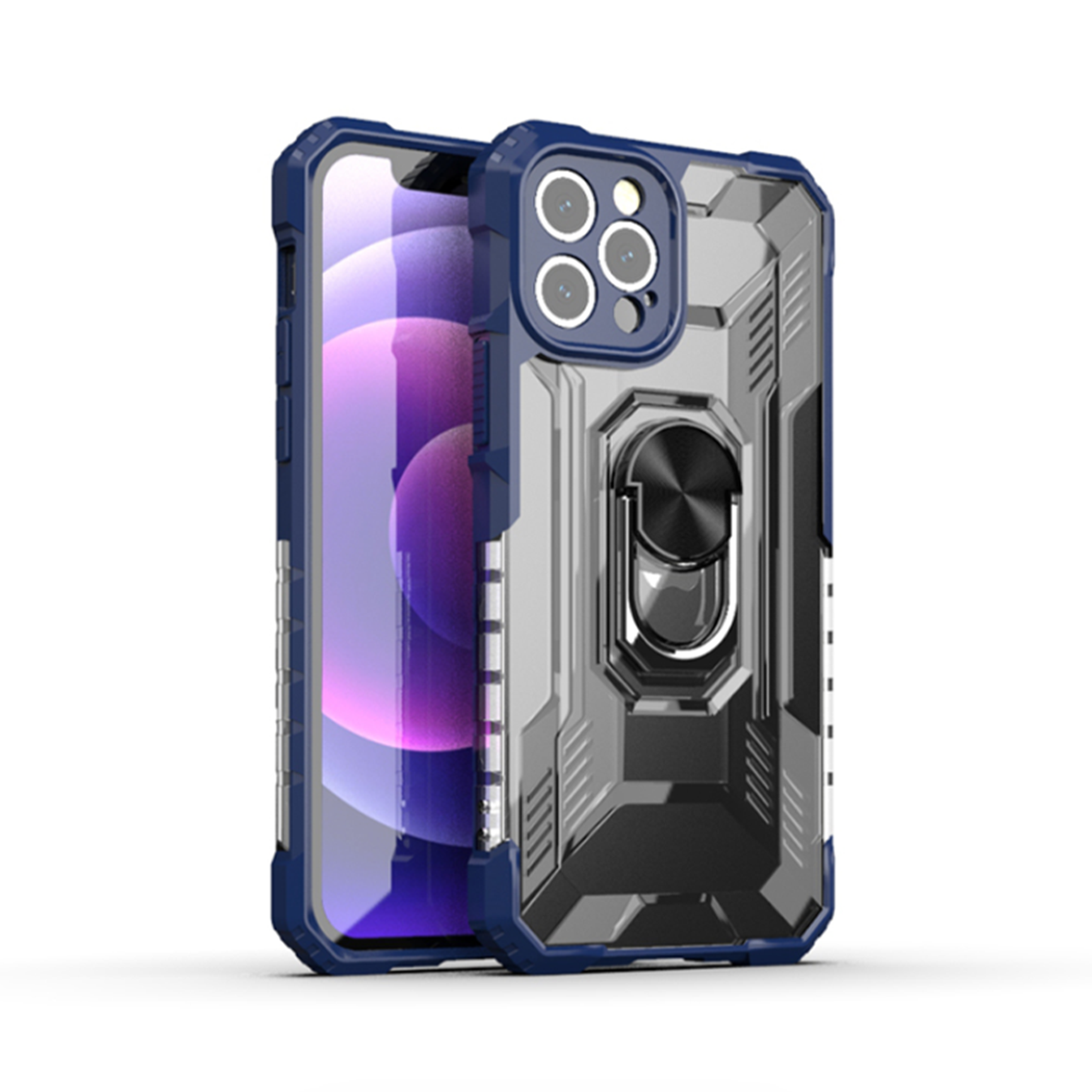 iPhone 11 Pro Max hoesje - Backcover - Rugged Armor - Ringhouder - Shockproof - Extra valbescherming - TPU - Blauw afbeelding