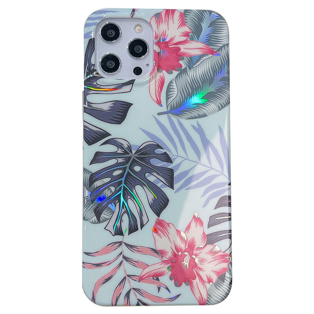 iPhone 12 Pro hoesje - Backcover - Softcase - Bloemenprint - Bloemen - TPU - Groen/Blauw afbeelding