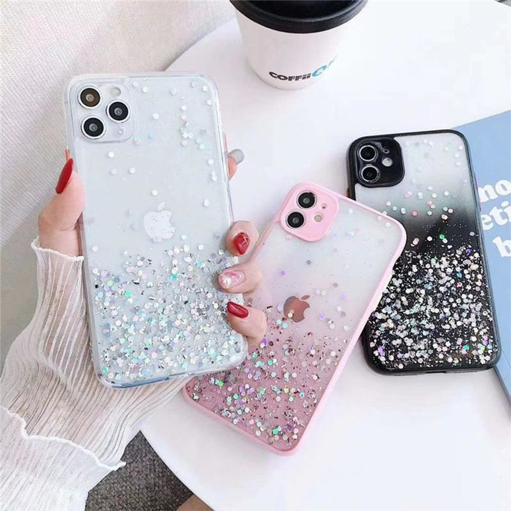 iPhone 7 Transparant Glitter Hoesje met Camera Bescherming Back