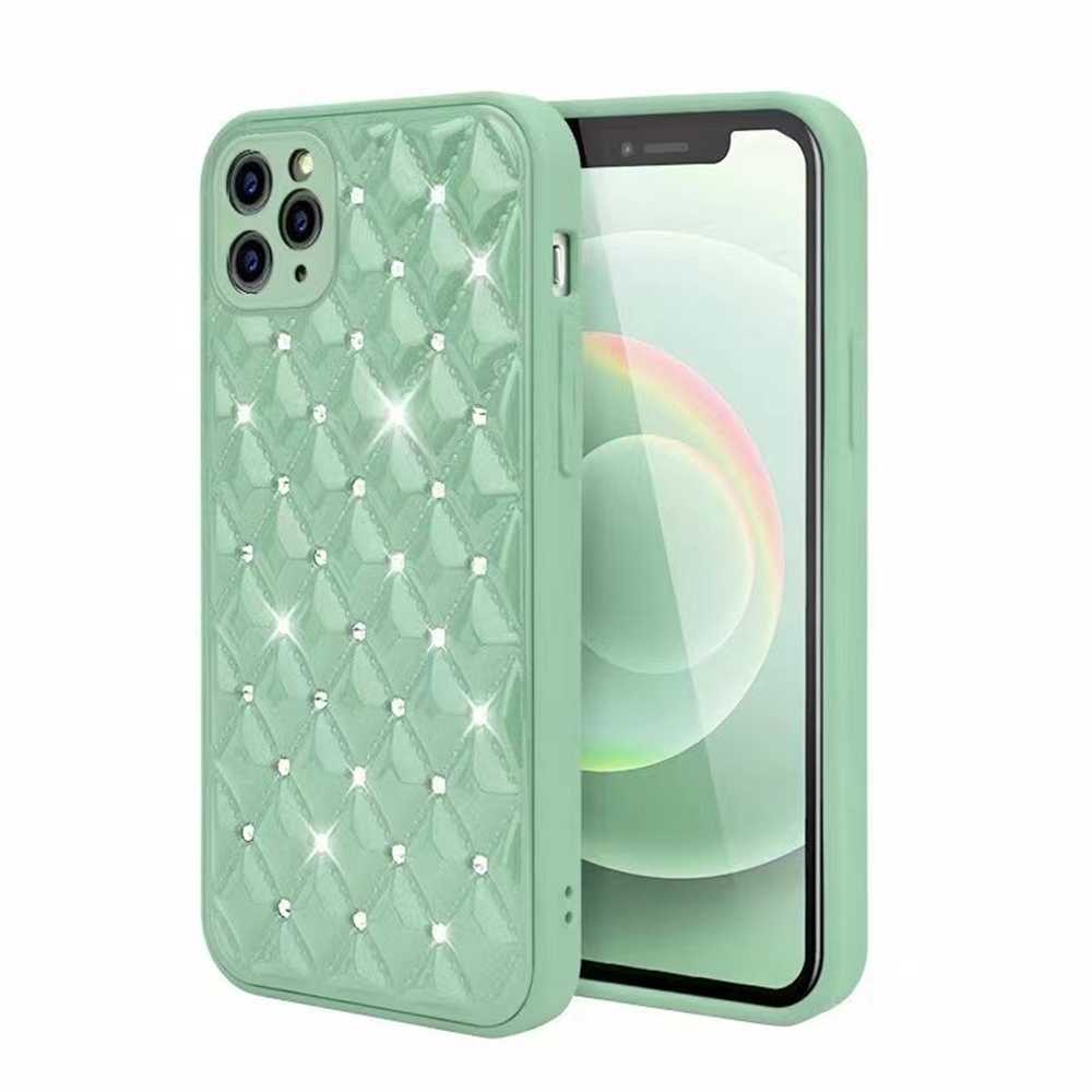 iPhone 11 Pro Max hoesje - Backcover - Luxe - Diamantpatroon - TPU - Lichtgroen afbeelding