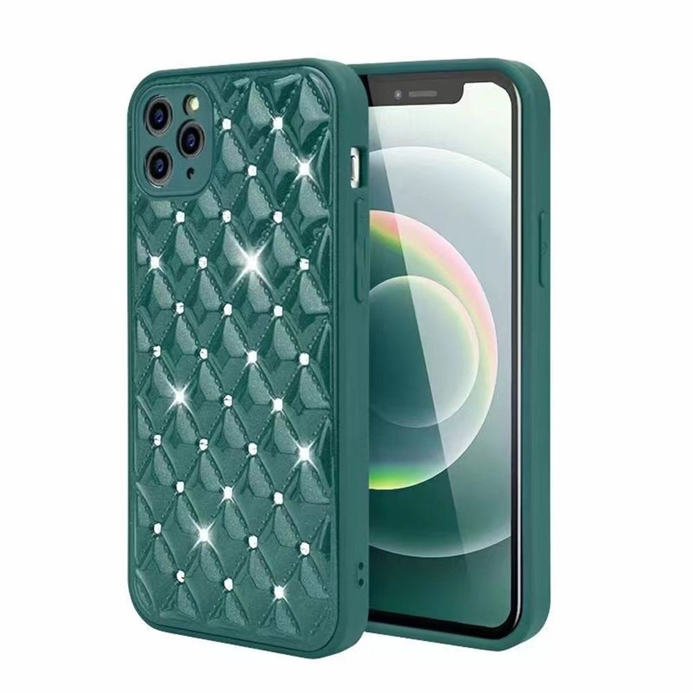 iPhone XS hoesje - Backcover - Luxe - Diamantpatroon - TPU - Donkergroen afbeelding