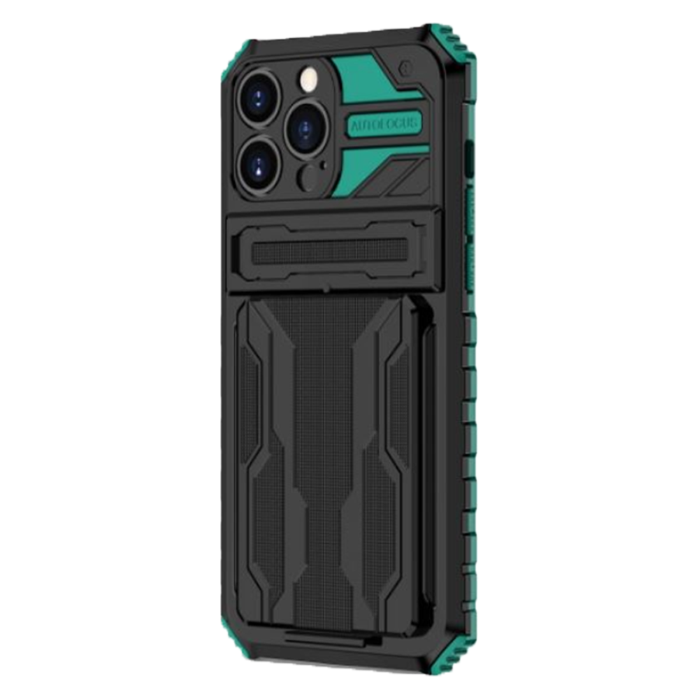 Samsung Galaxy S21 Plus hoesje - Backcover - Rugged Armor - Kickstand - Extra valbescherming - TPU - Zwart/Groen afbeelding