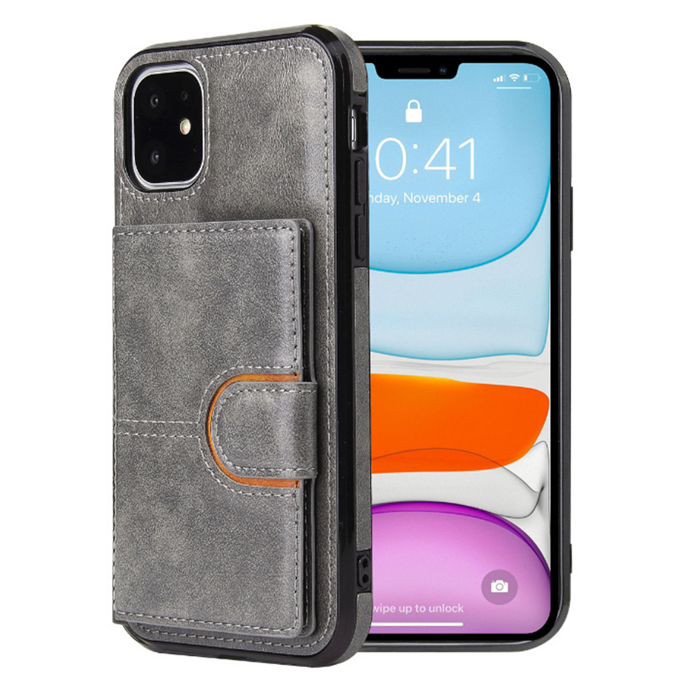iPhone SE 2022 hoesje - Backcover - Pasjeshouder - Portemonnee - Kunstleer - Grijs afbeelding