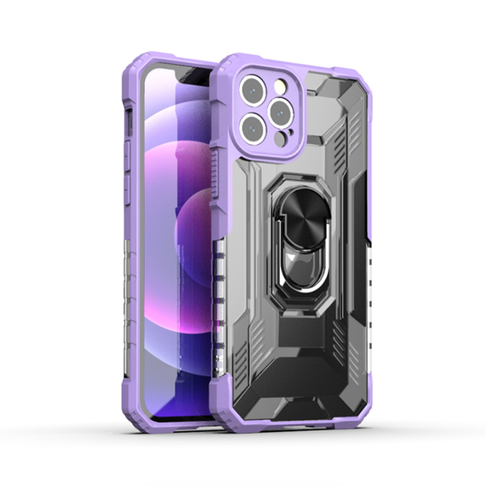 iPhone 12 Pro Max hoesje - Backcover - Rugged Armor - Ringhouder - Shockproof - Extra valbescherming - TPU - Paars afbeelding