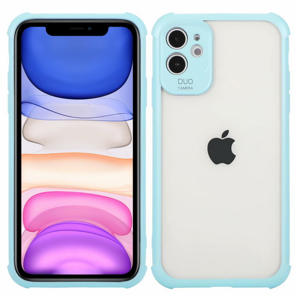 iPhone SE 2022 hoesje - Backcover - Camerabescherming - Anti shock - TPU - Transparant/Lichtblauw afbeelding