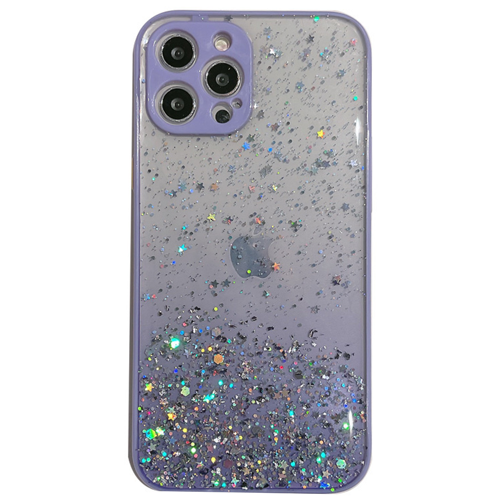 iPhone 12 Pro hoesje - Backcover - Camerabescherming - Glitter - TPU - Paars afbeelding