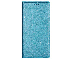 JVS Products iPhone 12 Pro Max hoesje - Bookcase - Pasjeshouder - Portemonnee - Glitter - TPU - Blauw