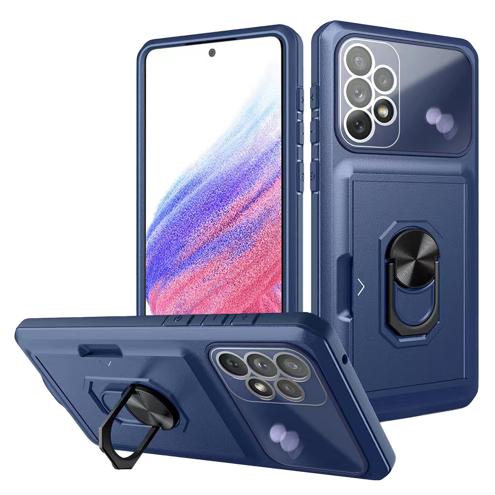 Xiaomi Redmi Note 11S hoesje - Backcover - Pasjeshouder - Shockproof - Ringhouder - Kickstand - Extra valbescherming - TPU - Donkerblauw afbeelding