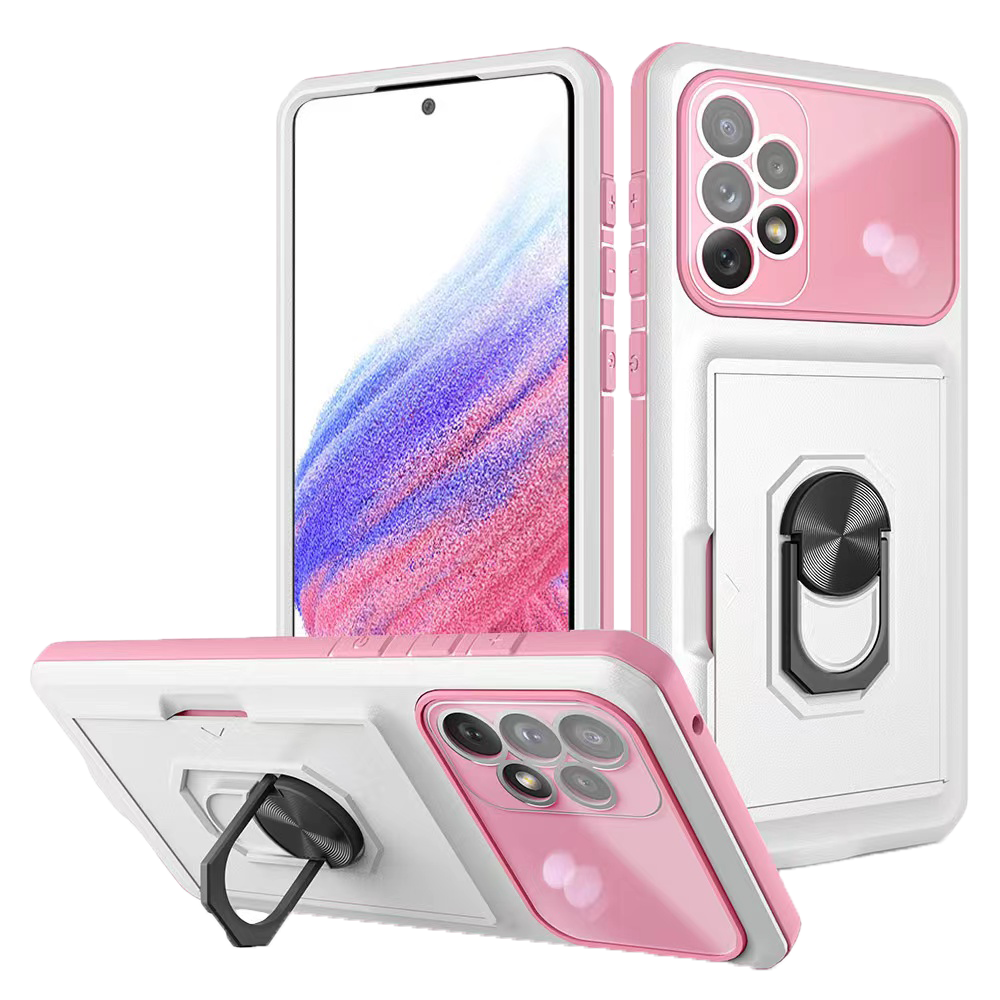 iPhone 11 Pro hoesje - Backcover - Pasjeshouder - Shockproof - Ringhouder - Kickstand - Extra valbescherming - TPU - Wit/Roze afbeelding