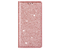 JVS Products iPhone 15 Pro hoesje - Bookcase - Pasjeshouder - Portemonnee - Glitter - TPU - Rose Goud