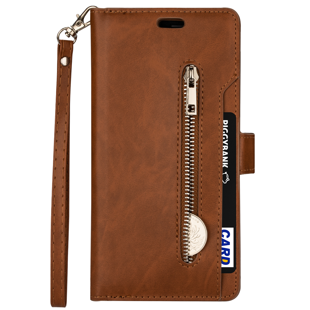 iPhone 15 Pro hoesje - Bookcase - Koord - Pasjeshouder - Portemonnee - Rits - Kunstleer - Bruin