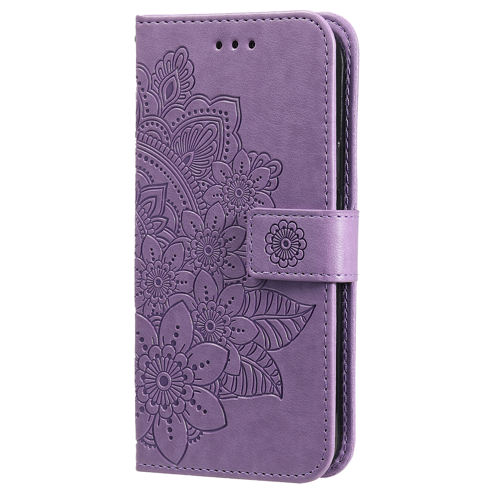 iPhone 15 Plus hoesje - Bookcase - Pasjeshouder - Portemonnee - Bloemenprint - Kunstleer - Paars