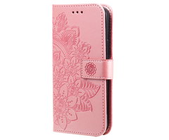 JVS Products iPhone 15 Pro Max hoesje - Bookcase - Pasjeshouder - Portemonnee - Bloemenprint - Kunstleer - Rose Goud