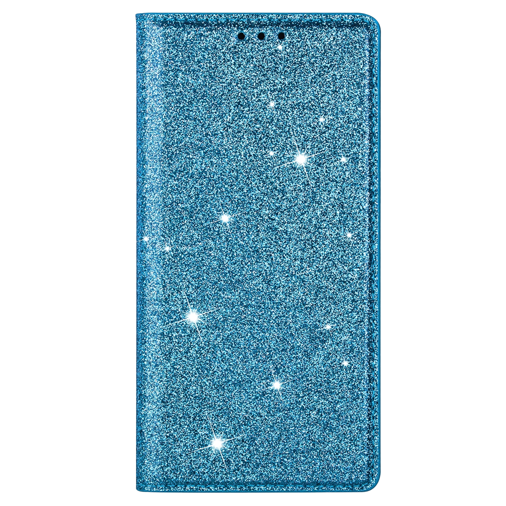 iPhone 15 hoesje - Bookcase - Pasjeshouder - Portemonnee - Glitter - TPU - Blauw afbeelding