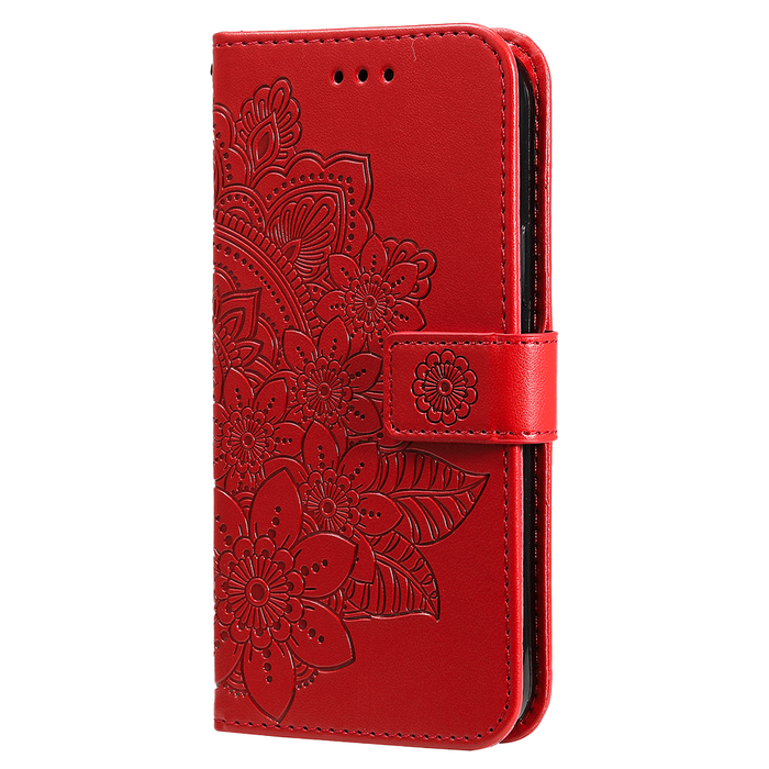 JVS Products iPhone 15 Plus hoesje -  Bookcase -  Pasjeshouder -  Portemonnee -  Bloemenprint -  Kunstleer -  Rood