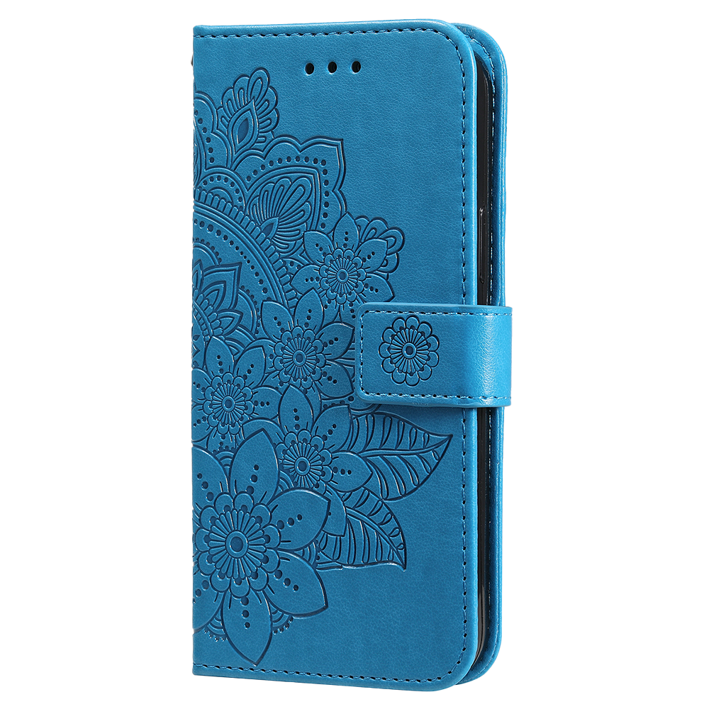 iPhone 15 Pro hoesje - Bookcase - Pasjeshouder - Portemonnee - Bloemenprint - Kunstleer - Blauw